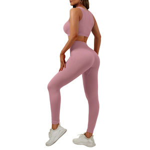 Autumn Winter Sports Fitness <b>Pants</b> Set Seamless Knitted Yoga Suit Hip-Lifting Long-Sleeved Solid - Product Image 3