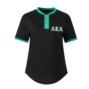 Premium <b>Henley</b> Shirt Black Green <b>Women's</b> Short Sleeve Button Front Casual Greek Style T-Shirt - Product Image 1