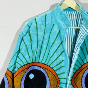 Turquoise <b>Velvet</b> Eye Embroidery Suzani <b>Jacket</b> – Handmade Boho Festival Coat, Artistic Statement Outerwear, Unique - Product Image 3