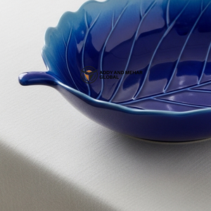 Moderna Tazón de Cerámica con Diseño de Hojas Azules, Plato Decorativo para Frutas y Bocadillos, Vajilla Elegante para la Mesa del Comedor del Hogar - Product Image 2