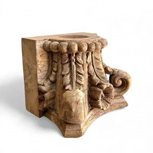Vintage Reclaimed Wood Pillar Base Candle Holder Stand Floral Hand Carved <b>Rustic</b> Decor for Garden <b>Console</b> <b>Table</b> Living Room - Product Image 1