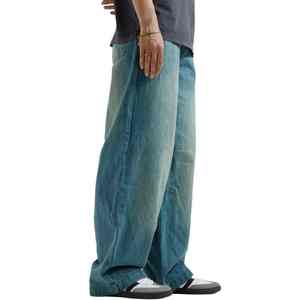 Pantalon cargo ample en denim de coton délavé coupe décontractée, pantalon cargo personnalisé, jean pour homme, pantalon de charpentier avec poches 3D - Product Image 2