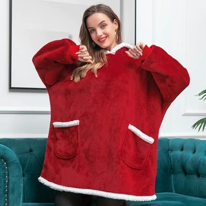 Wearable Blanket Hoodie Pink Oversized Sherpa Fleece Hooded Blanket Unisex Giant Comfy Sweatshirt Winter Warm Pullover - Product Image 2