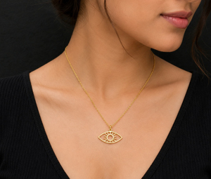 Collar con Colgante de Plata de Ley 925 Chapado en Oro de 18K con Protección para los Ojos, Colgante Minimalista con Temática, Unisex, para Uso Diario, Colgante Fino - Product Image 4
