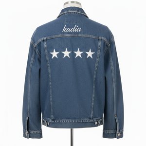 แจ็คเก็ตยีนส์ปักลายแบรนด์ Kadia แบบสั่งทำพิเศษ OEM แจ็คเก็ตยูนิเซ็กซ์ห้าดาว แจ็คเก็ตยีนส์ผ้าฝ้ายคุณภาพสูงสำหรับผู้ชาย - Product Image 2