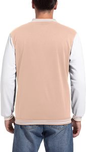 <b>Men</b> Pink <b>White</b> Varsity <b>Jacket</b> Casual Wool Polyester Stand Collar Covered Button Autumn Wear Embroidery Woven Windproof - Product Image 4