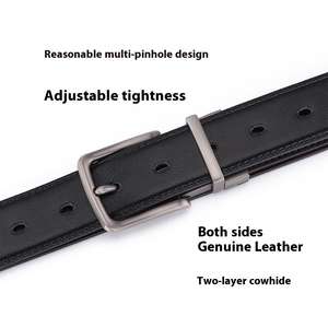 เข็มขัดหนังวัวแท้แบบวินเทจสองด้าน หัวเข็มขัดทองแดง  แบบกลับด้านได้ เป็นมิตรกับสิ่งแวดล้อม สำหรับผู้ชาย ขายส่ง - Product Image 6