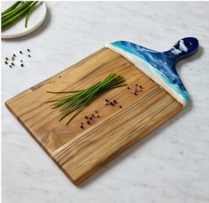 Tabla de cortar de madera con mango de resina con diseño de olas oceánicas, rectangular, para cortar queso - Product Image 5