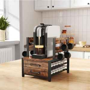 Organisateur de bar à café en bois pour comptoir, tiroir porte-capsules K-Cup avec support à tasses intégré et support de rangement pour dosettes de café – Meilleur prix - Product Image 6