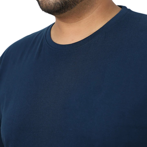 T-shirt en coton uni bleu marine pour homme, coupe classique, col rond, manches courtes, basique, décontracté, OEM ODM en gros - Product Image 5