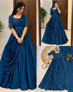 Conjunto de Lehenga Choli de Seda Vichitra Premium para Mujer, Largo hasta el Suelo, con Lentejuelas y Cuentas |   Cinturón Bordado Dupatta de Secado Rápido - Product Image 4