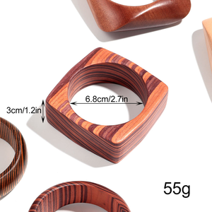 Nouveauté 2025 Bracelet créatif en bois massif au design géométrique et grain de bois prononcé, style mode, avec anneau intégré - Product Image 6