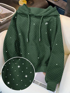 Custom Rhinestone Men’s Hoodies 400GSM Cotton Fleece Oversized Pullover Streetwear Drawstring Front Pocket Design Autumn Wear - Product Image 3