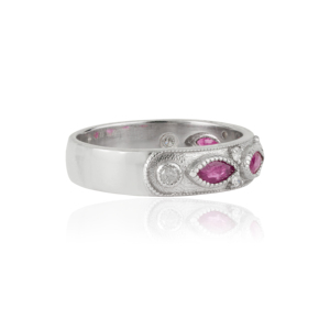 Bague demi-éternité en argent sterling 925 massif avec rubis taille marquise et diamants ronds, bijou à porter au quotidien - Product Image 5