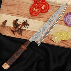 Couteau de chef artisanal en acier Damas, lame en acier inoxydable 440C, fourreau en bois et cuir, finition haute brillance, professionnel pour la maison - Product Image 1