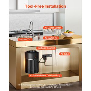 Interruttore ad aria da 2,5 pollici in acciaio inossidabile spazzolato oro per smaltimento rifiuti alimentari con prese UK/US - Product Image 4