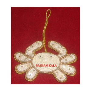 Home And New Year Party Decoration Item Of Amazing Design Handmade Silver Zari Embroidery With Beaded Christmas Hanging Ornament - Product Image 2