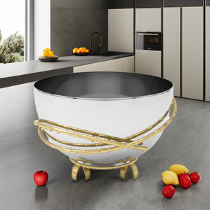 Moderno Tazón para Servir de Acero Inoxidable con Base de Rama Dorada, Tazón Decorativo de Lujo para Frutas y Ensaladas para el Hogar, Hotel, Restaurante, Vajilla - Product Image 1