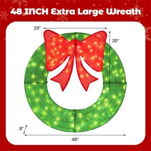 Ghirlanda Natalizia Pre-Illuminata da 122 cm con 200 Luci LED Bianco Caldo e Fiocco Rosso Grande (74x76 cm) IP44 Resistente alle Intemperie per Uso Interno/Esterno - Product Image 3