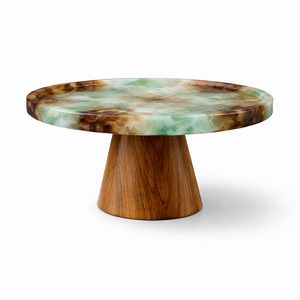 Base para Pastel de Resina Verde con Base de Madera, Plato Redondo Elegante para Servir en Bodas, Fiestas y Decoración del Hogar, Base para Pastel Única - Product Image 1