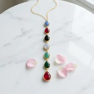 Elegant Vintage Gold Plated Pendant Necklace with Water Drop Natural Stones for Women Party Occasion Bezel Setting Brass Jewelry - Product Image 3