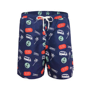 Short de bain pour homme bleu marine imprimé, respirant, séchage rapide, taille mi-haute, avec cordon de serrage, short de plage décontracté d'été avec poches - Product Image 6