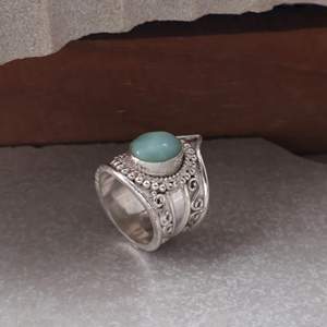 Handmade 925 Sterling Silver <b>Gold</b> Plated Natural Larimar Bezel <b>Set</b> Cabochon Christian Statement <b>Ring</b> Vintage Boho Gemstone - Product Image 5