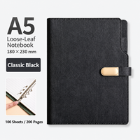 Carnet de notes professionnel à feuilles mobiles avec logo personnalisé, en cuir PU, avec porte-stylo, papeterie de bureau, agenda