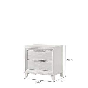 Comodino Contemporaneo in Legno Bianco con Finitura Texturizzata, 2 Cassetti per Stoccaggio - Product Image 5