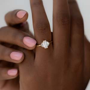 Emerald Cut Diamond Engagement Ring 14K Solid Gold Prong Setting Classic Women's Geometric Style - Product Image 4