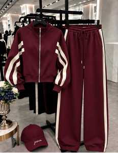 Womens Black Two Piece Winter Tracksuit Set Breathable <b>Zip</b> <b>up</b> <b>Jacket</b> Wide Leg Drawstring Pants Casual Sportswear Outfit - Product Image 4
