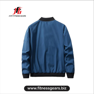 Veste bomber bleue pour homme JUST FITNESS GEARS, fermeture éclair, coupe décontractée, coupe-vent, vêtements d'automne, coupe régulière, couleur unie - Product Image 2
