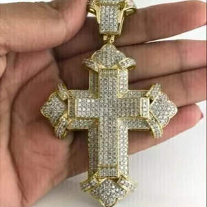 Collar Cristiano con Colgante de Cruz Grande Totalmente Cubierto de Piedras, Chapado en Oro, Estilo Hip Hop, con Moissanita, Joyería Religiosa, Joyería Bling para Raperos - Product Image 1