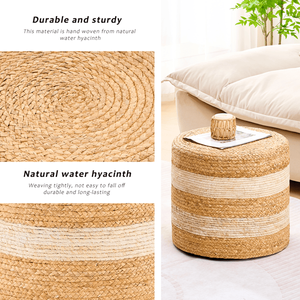 Handmade White Woven Foot <b>Stool</b> Natural Water Hyacinth <b>Ottoman</b> for Home Decor & Seating - Product Image 3