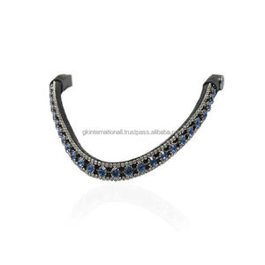 Nueva diadema para caballo de cuero negro premium con cristales redondos de color verde esmeralda y pedrería, curvada y profunda, disponible en todos los tamaños personalizados. - Product Image 2