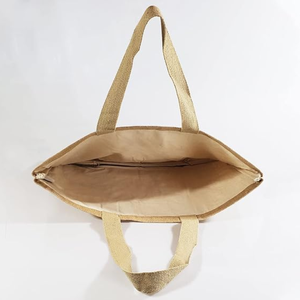 Eco Friendly Striped Handled Jute <b>Tote</b> <b>Bags</b> <b>Large</b> Size Reusable Shopping Custom Logo Advertising <b>Zipper</b> Closure Rope Outdoor Use - Product Image 2