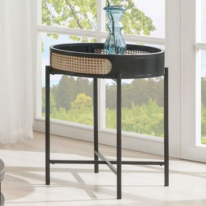 Tavolino Rotondo con Finitura Nera, Piano Aperto e Gambe in Metallo per Arredamento Soggiorno - Product Image 2