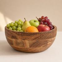 Handgemaakte serveerschaal van acaciahout |   Grote houten fruitschaal voor salades en snacks |   Decoratieve keuken- en eetkom |   Milieuvriendelijk