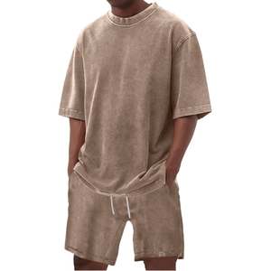 Ensemble d'été deux pièces pour homme OEM, style vintage délavé à l'acide, 280 GSM, 100% coton, comprenant un t-shirt à col rond et manches courtes et un short ample - Product Image 2