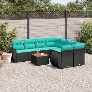 Juego de sofás de jardín de ratán sintético negro de 9 piezas con cojines, colección de muebles de patio - Product Image 1
