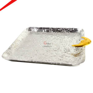 Nouveau Plateau de Service Carré en Métal Martelé Ramadan 2026 avec Lune Dorée en Tête – Designs Tendance, Meilleurs Accessoires de Cuisine, Plateau en Métal - Product Image 1