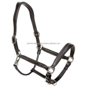 Direct Factory Black English Leather Adjustable Horse <b>Halter</b> with Fancy Stitching and Solid Brass Fittings - Product Image 3