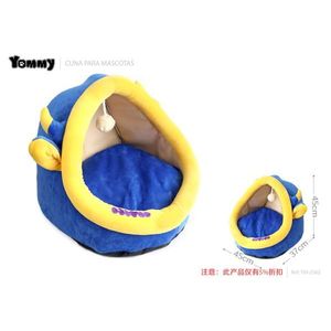 Cama para Gatos Yommy, 45cm, Azul y Amarillo, Cueva Suave para Dormir para Mascotas Pequeñas - Product Image 1