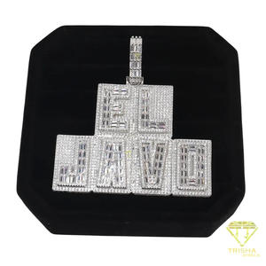 Collar con colgante de letra personalizada con diamante cultivado en laboratorio de lujo y cadena cubana brillante, joyería personalizada. - Product Image 2