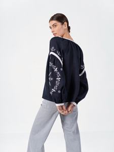 2024 Black Romanian Embroidered Blouse Collection 100% Cotton Tops New Look Floral Tassel Natural Waistline Washable Woven Weave - Product Image 3