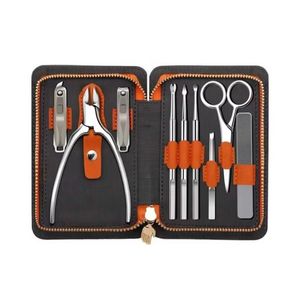 Set de Manicura de 12 Piezas, Estuche Marrón Oscuro con Detalles Naranja, Herramientas de Acero Inoxidable Pulido, Kit Profesional para el Cuidado de Manos y Pies - Product Image 1