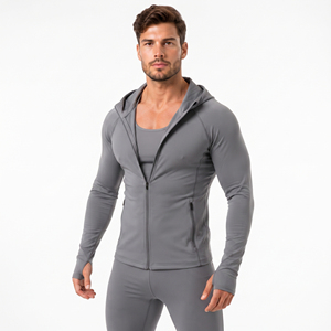 Sweat à capuche zippé ajusté pour homme 100 % polyester respirant, veste de compression à capuche pour yoga, veste d'entraînement de gym, sous-vêtement technique zippé pour homme - Product Image 4