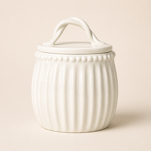 Bocal de rangement élégant en céramique avec couvercle à poignée sculptée, texture cannelée, hermétique, pour cuisine, organisateur décoratif de comptoir - Product Image 1