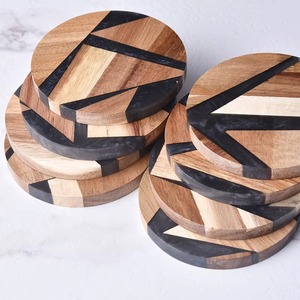 Wholesale Handmade Acacia Wood <b>Resin</b> Coaster Set Geometric Black <b>Epoxy</b> Inlay Round Coasters 9cm Diameter From REHMAN CRAFT - Product Image 6