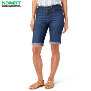 Shorts en jean taille haute pour femme Naimat Abbas Industries, style Bermuda vintage délavé à l'acide, ourlet retroussé, blanc, effet usé et déchiré, idéal pour l'été - Product Image 1